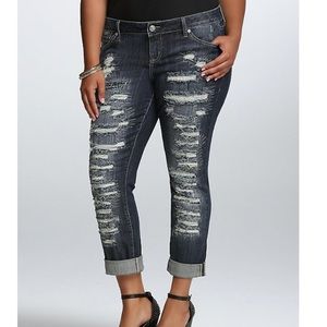 Torrid Premium Boyfriend Dark Slashed Jean Sz 16